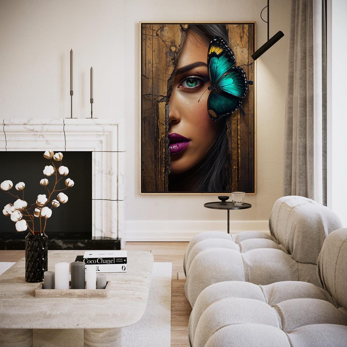 Half Face Emerald Butterfly Cracked Gold Glamour Beauty Wall Art