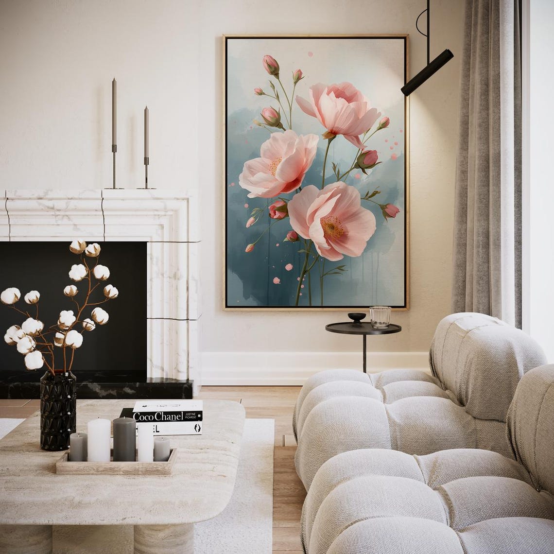 Dreamy Soft Pink Watercolor Blossoms On Teal Blue Floral Art Print