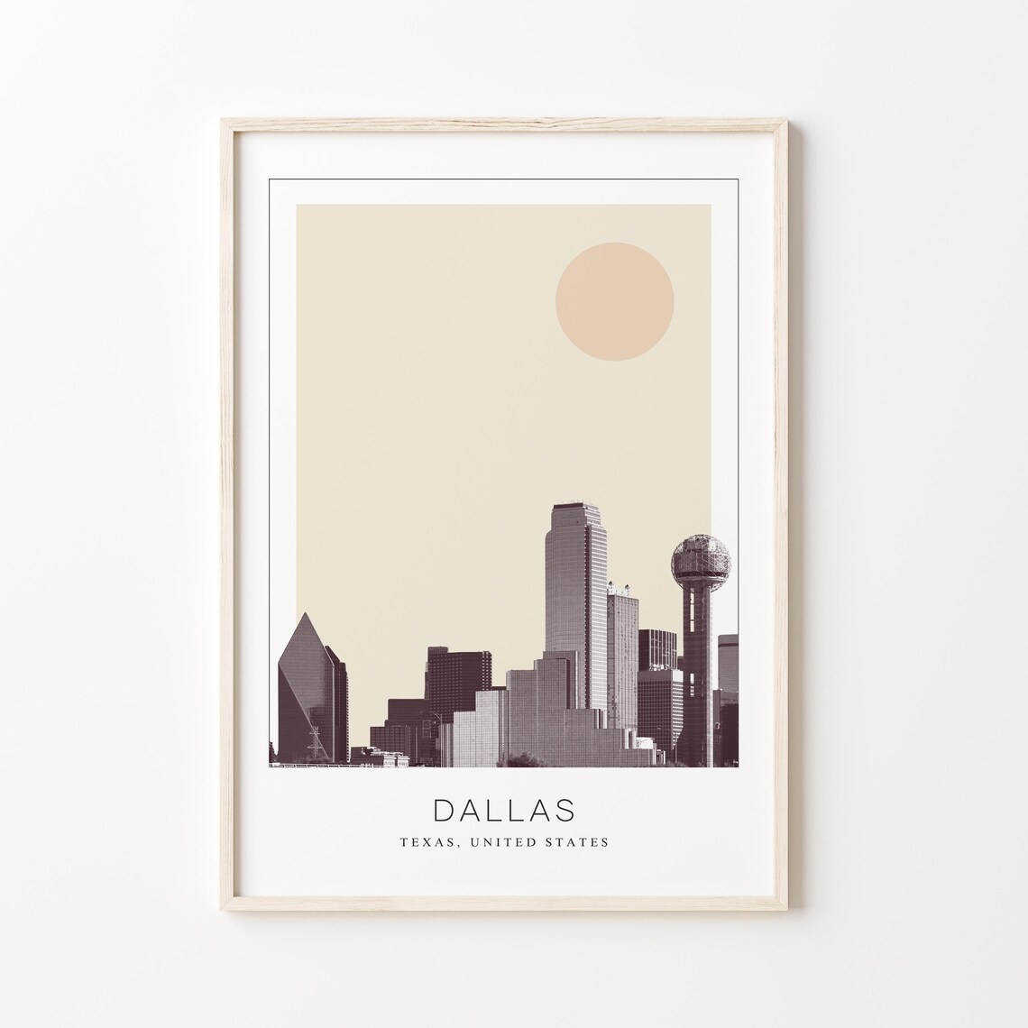 Dallas Texas Skyline Reunion Tower Modern Minimalist Travel Poster