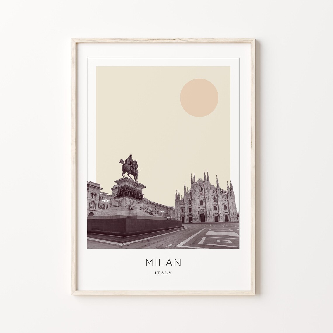 Milan Italy Duomo Cathedral Equestrian Statue Minimalist Travel Poster