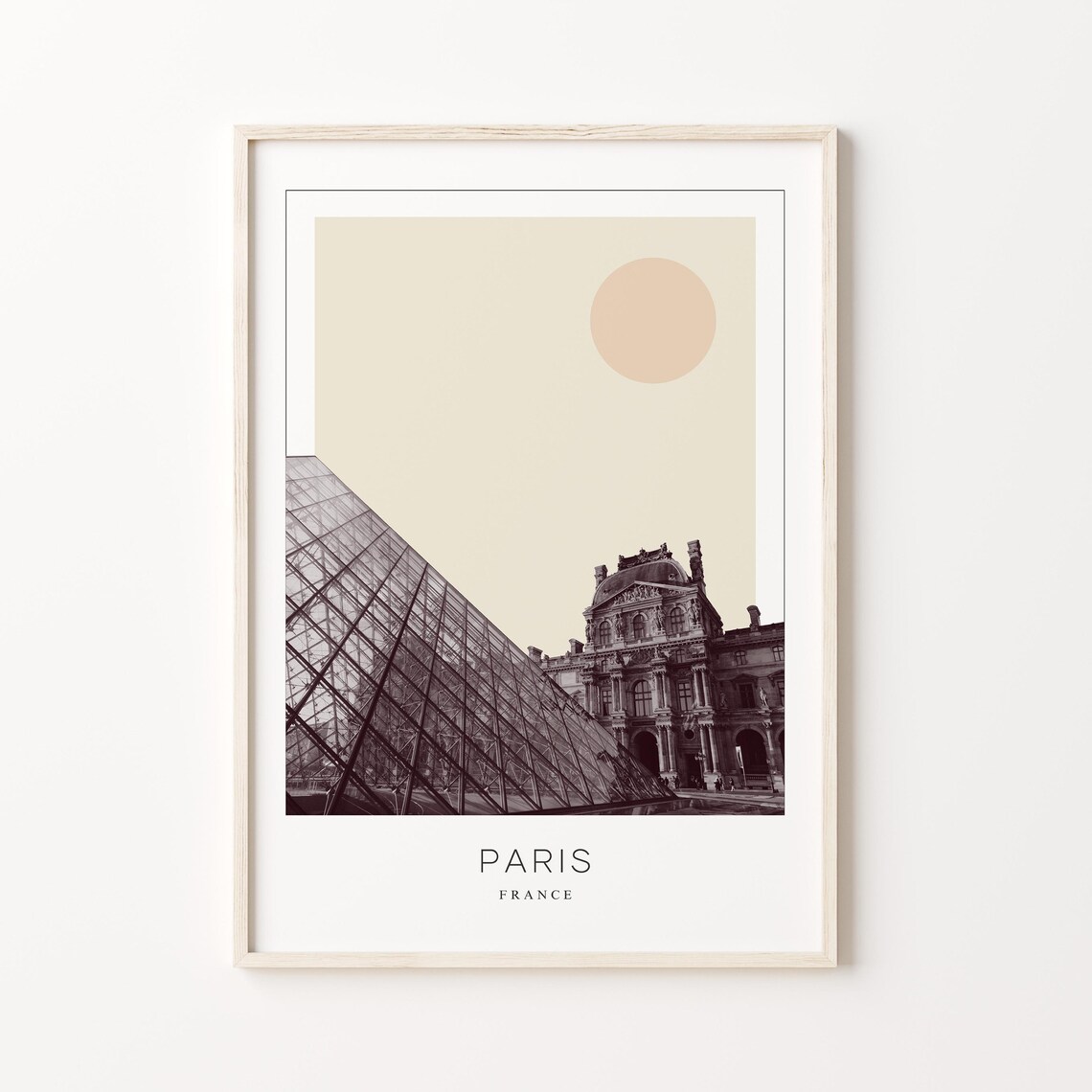 Paris France Louvre Pyramid In Sunset Light Minimalist Travel Poster