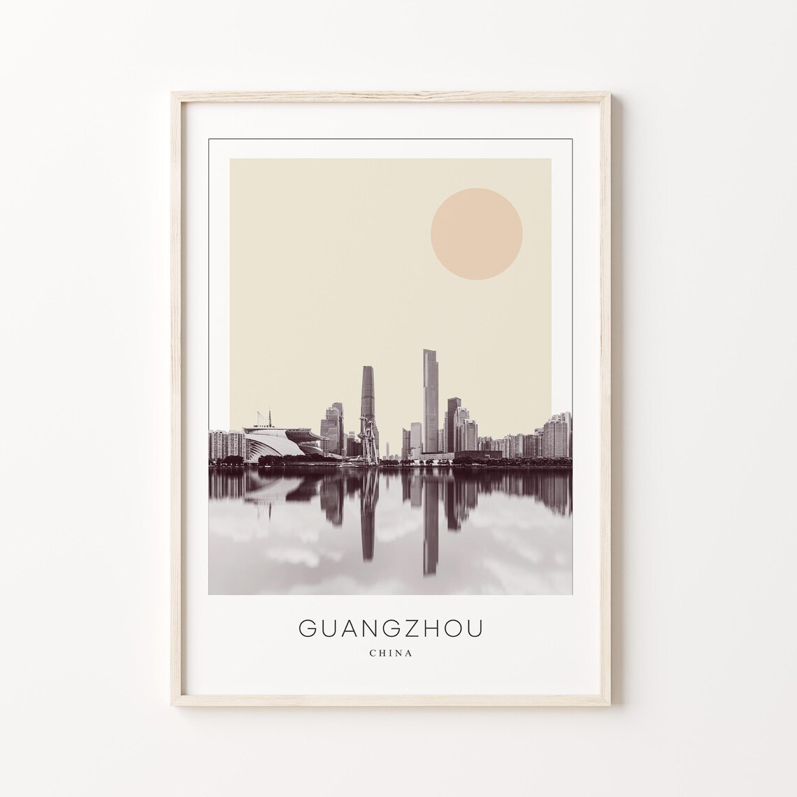 Guangzhou China Skyline Water Reflection Minimalist Travel Poster