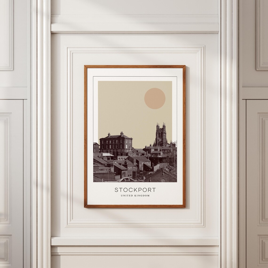 Stockport England Church and Rooftops Minimalist Travel Poster - Image 2