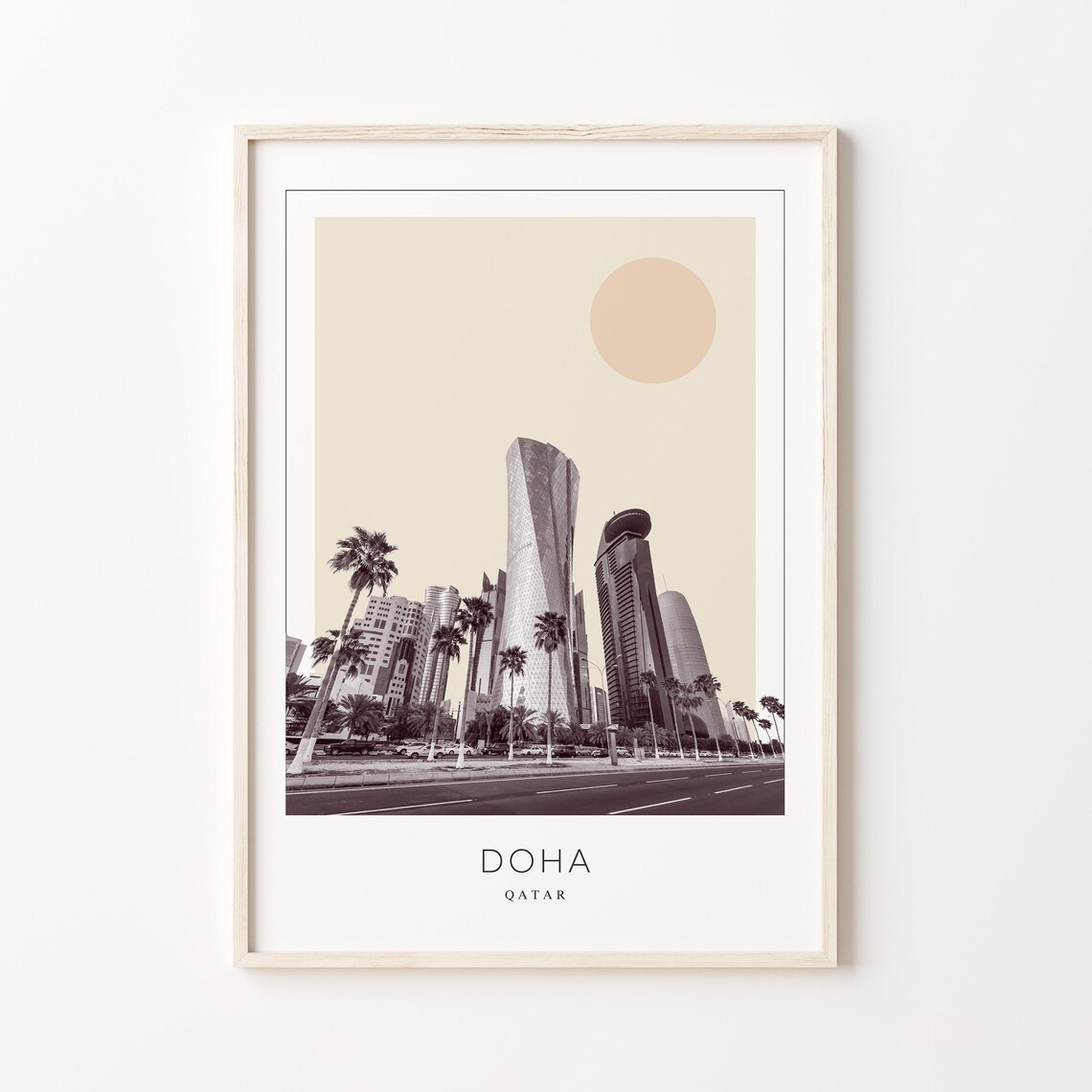 Doha Qatar Modern Skyscraper Skyline Minimalist Travel Poster