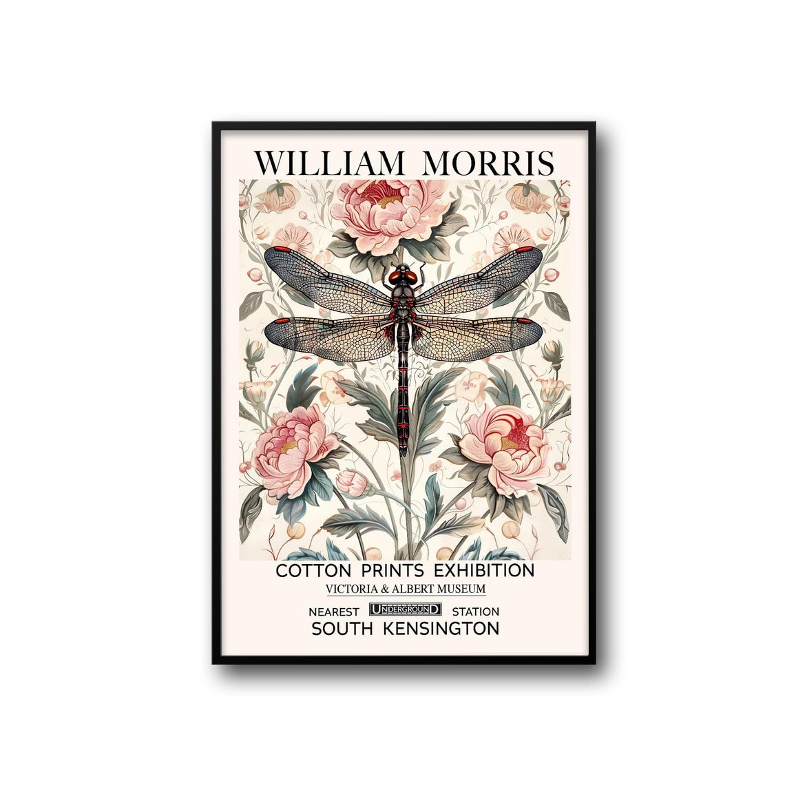 William Morris Delicate Dragonfly Among Pink Peonies Exhibition Poster - Image 2