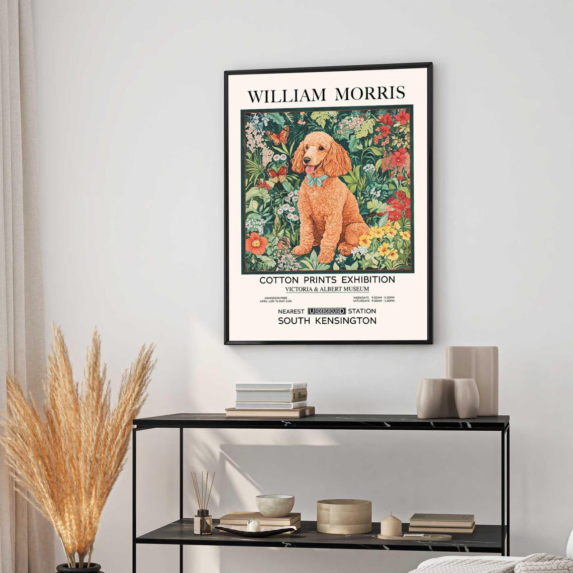 William Morris Apricot Poodle Bow Floral Exhibition Art Poster - Image 2