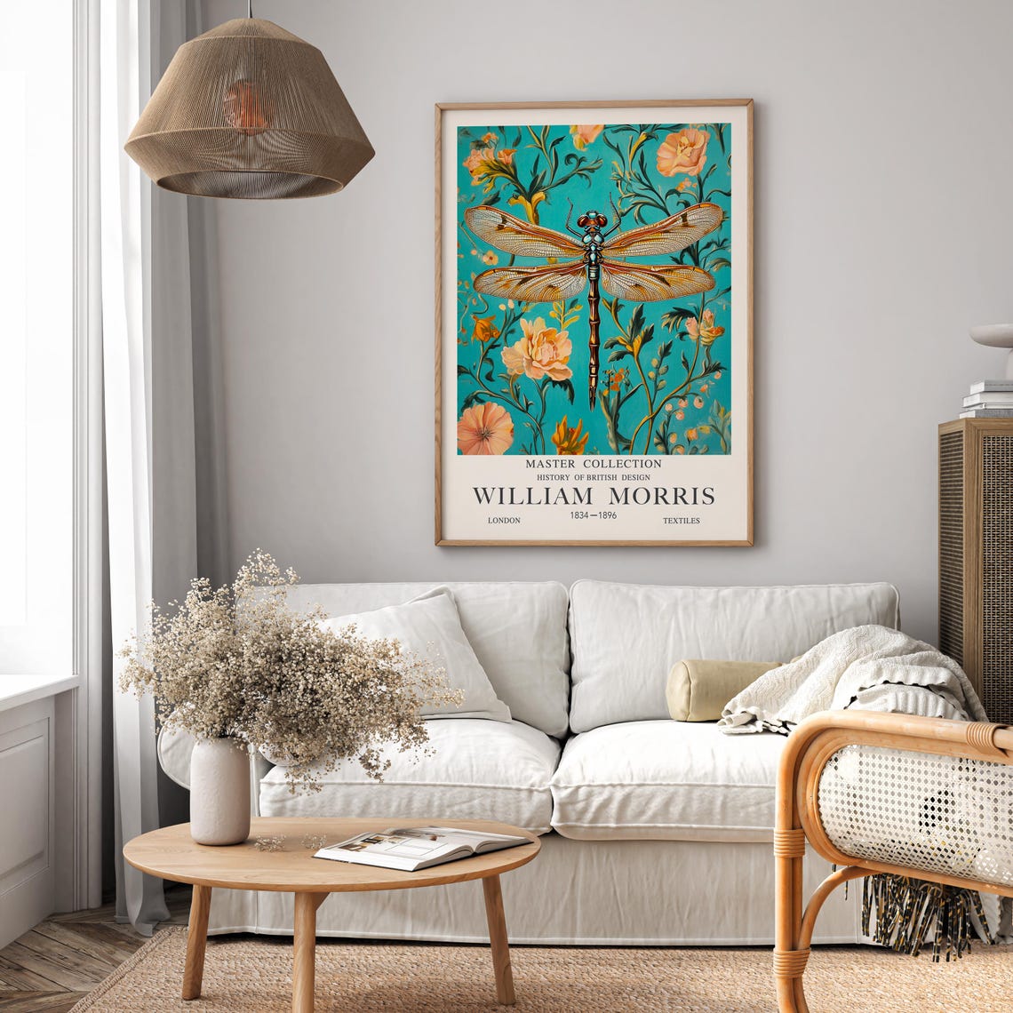 William Morris Dragonfly Teal Floral British Design History Poster - Image 2