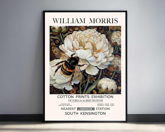 William Morris Bumble Bee and White Flower Vintage Art Print