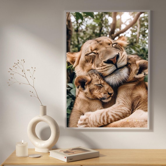 Momma And Her Cubs 3 High Resolution Lion Family Wall Art Animal Wall Art Lion Art Art Lion Poster Wall Decor