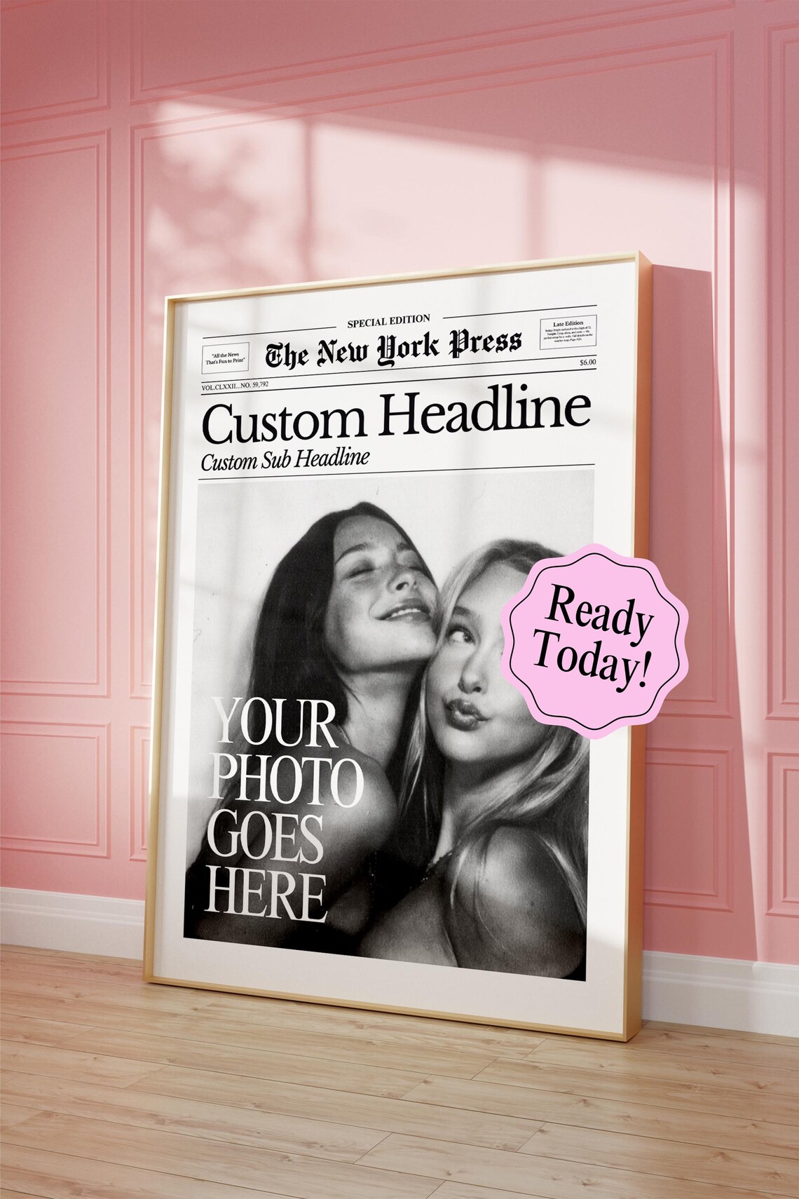 Custom Newspaper Personalized Headline Front Page Newsprint Gift Poster