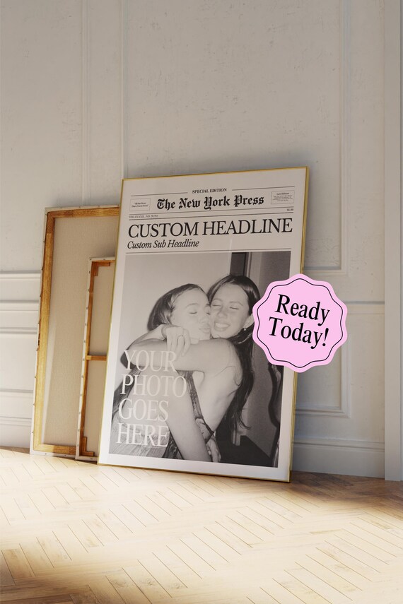 Custom Newspaper Print Personalized Newsprint Poster New York News Wall Art College Dorm Best Friend Gift Retro