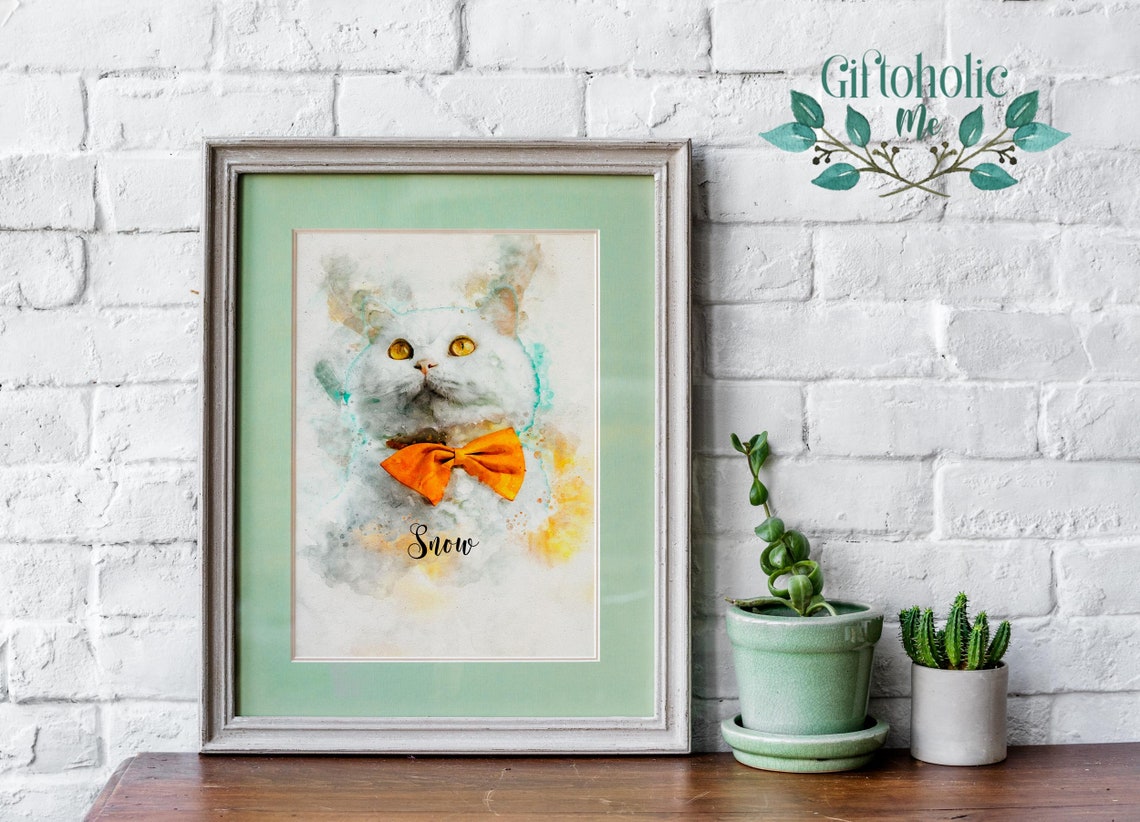 Grey British Shorthair Cat Watercolour Portrait Named Chloe Poster - Image 3