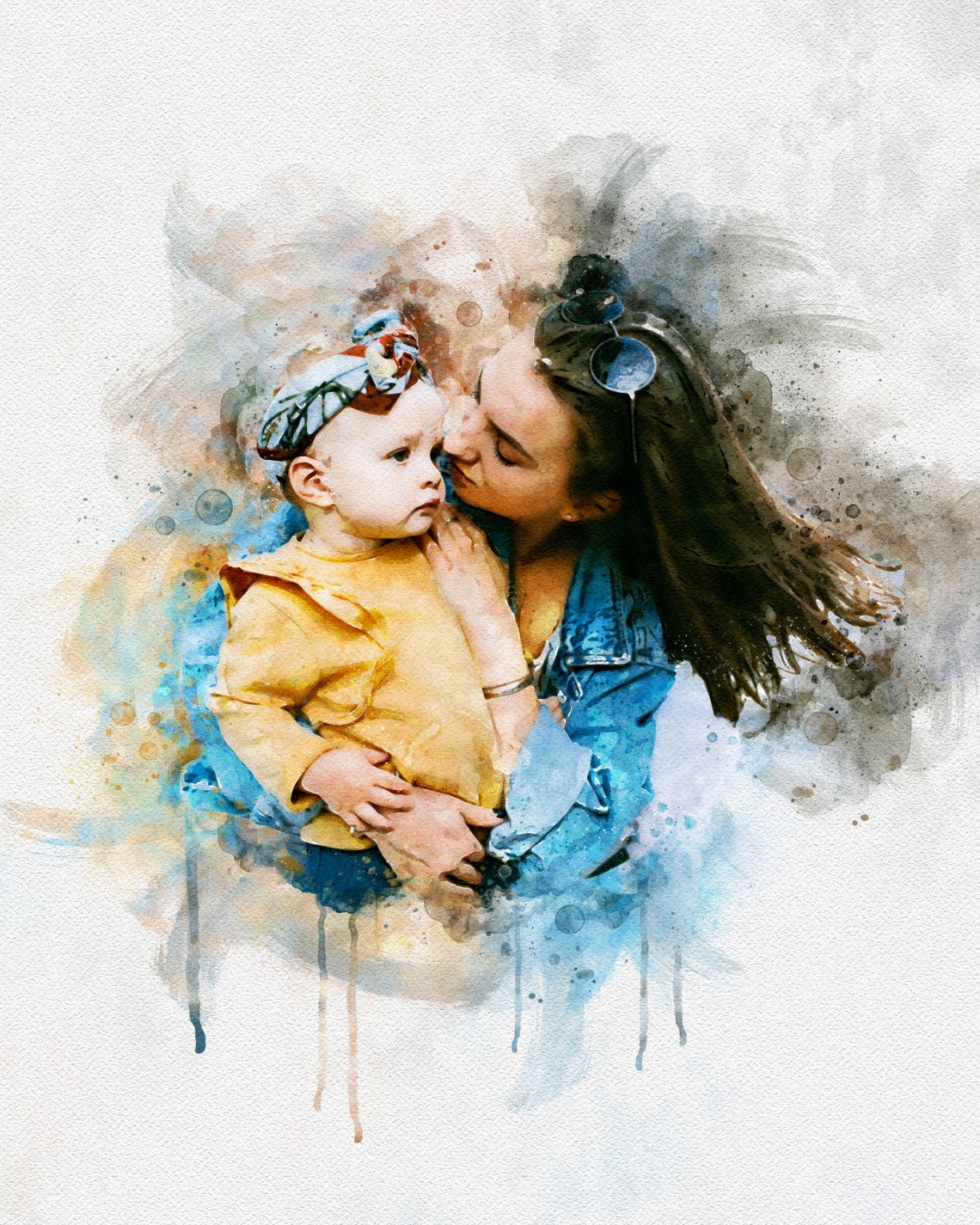 Personalised Mothers Day Gift For Mom Sister Auntie Grandma Family Portrait From Photo Watercolour Art Wall Decor Mother Daughter Portrait - Image 4