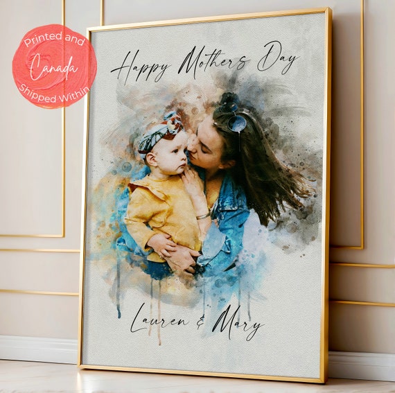 Watercolour Portrait Art For Mother Mom Mothers Day Gift Painting From Photo Personalized Mothers Day Gift For Her Custom Wall Art