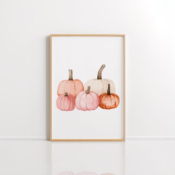 Pink Halloween Pumpkin Decor Watercolor Art Print