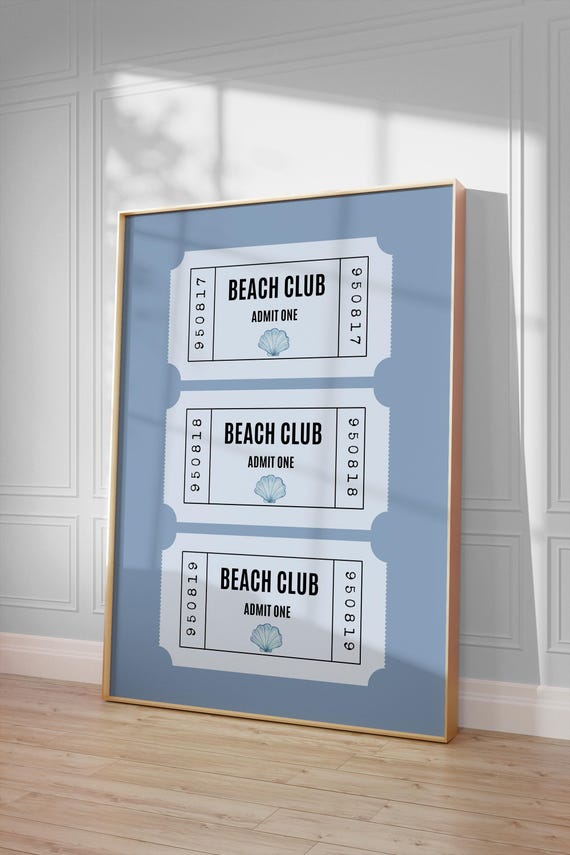 Beach Club Print Art Cute Summer Girly Wall Trendy House Decor Coastal Ticket