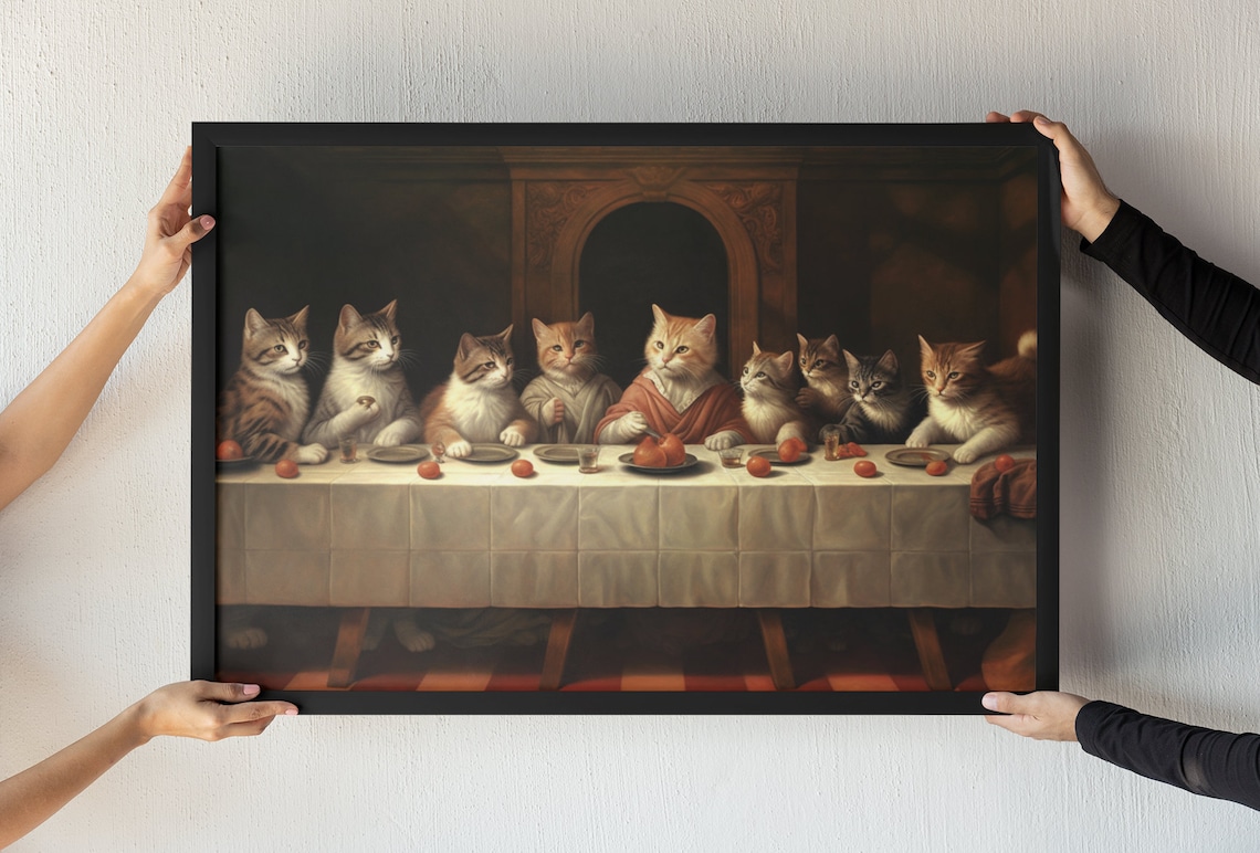 Cats Last Supper Funny Historic Wall Art Print