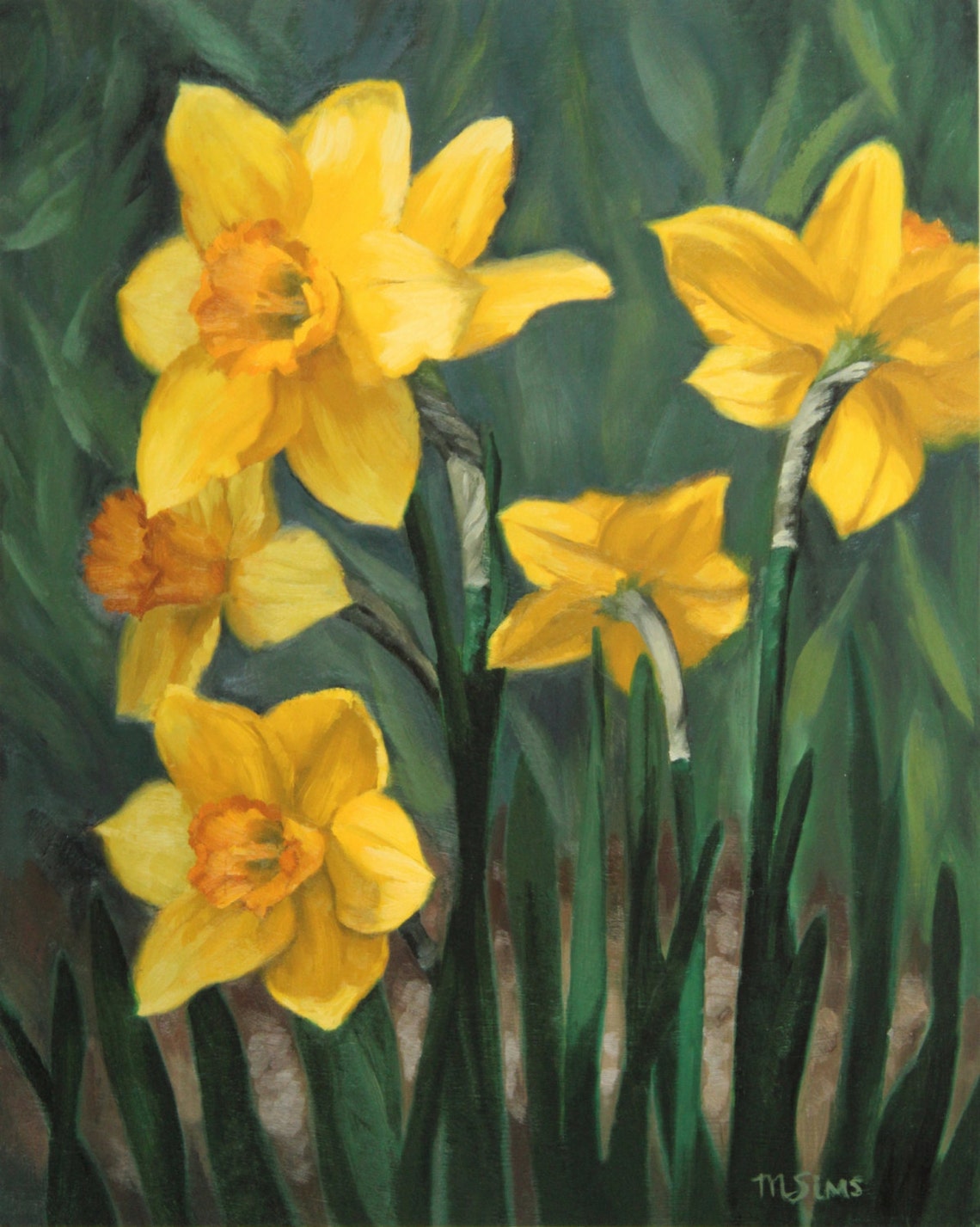 Bright Yellow Daffodils in Spring Oil Painting Floral Poster