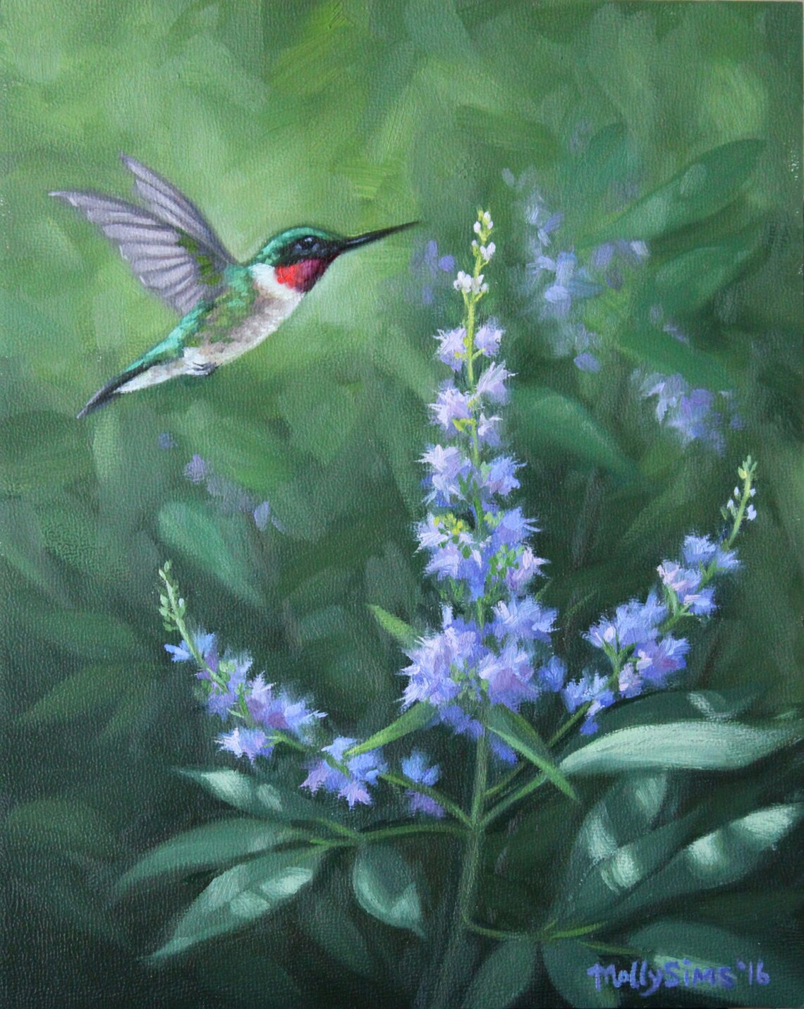Ruby-Throated Hummingbird Painting, Bird Art Print