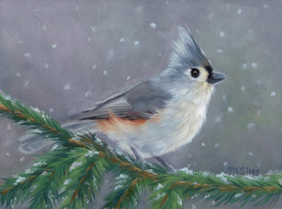 Tufted Titmouse Bird Painting, Bird Art Print