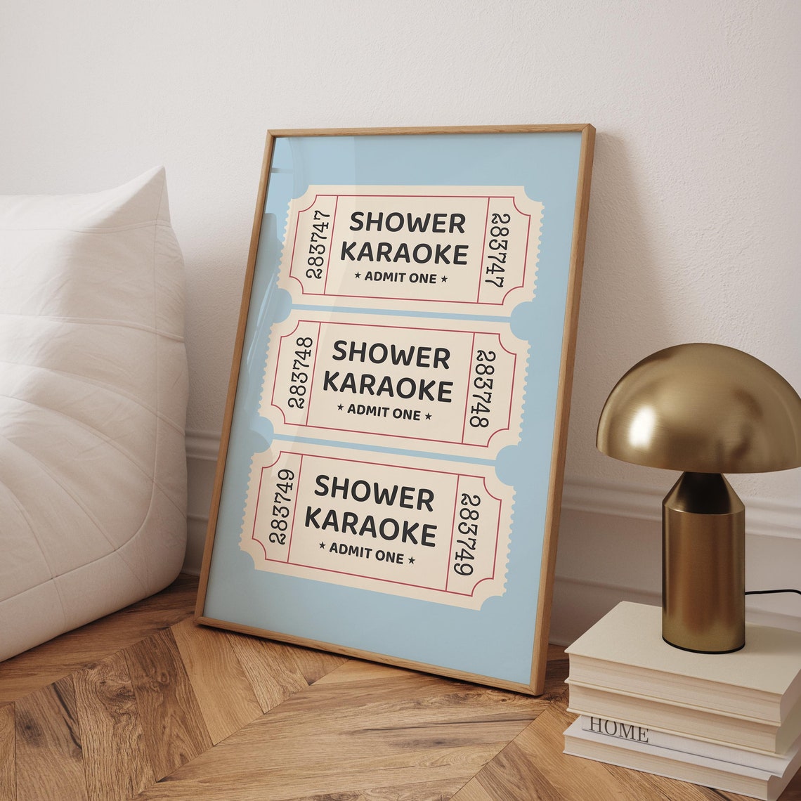 Shower Karaoke Ticket Trio Light Blue Funny Bathroom Wall Poster