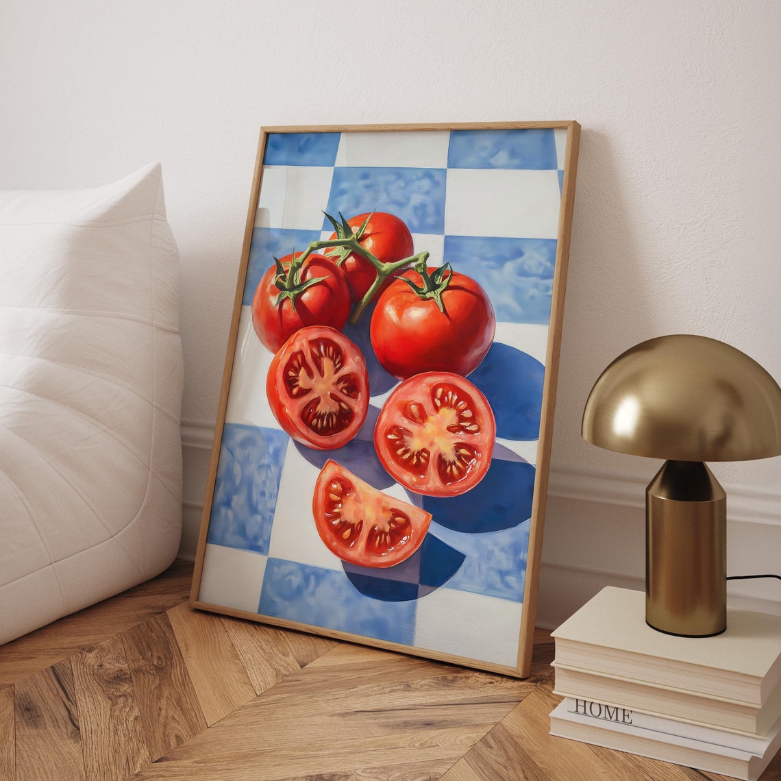 Vine Ripe Tomatoes On Blue Checkered Tile Kitchen Food Poster