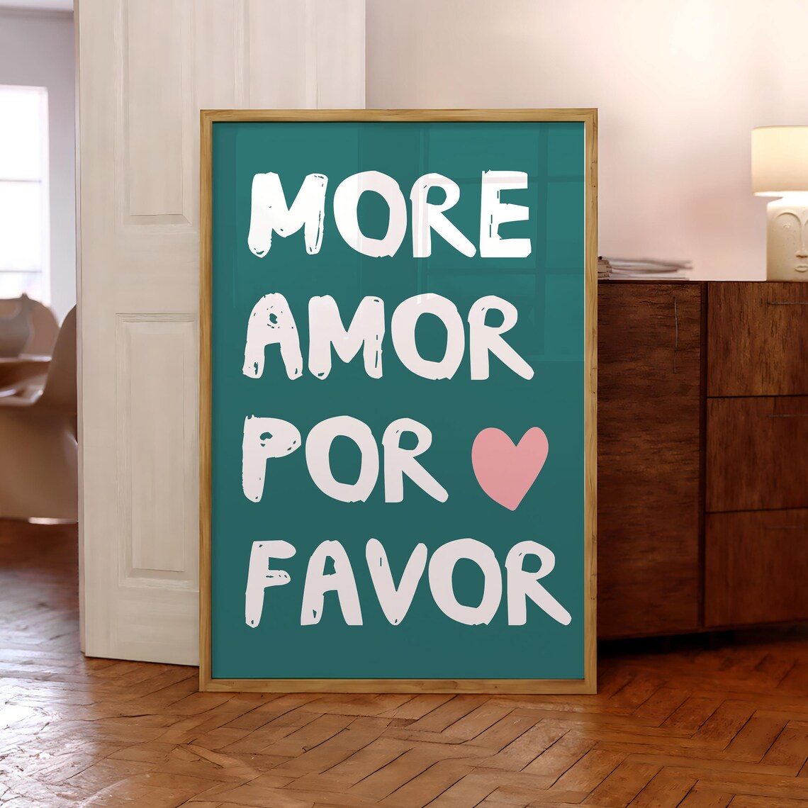 More Amor Por Favor Dark Teal Love Quote Bedroom Typography Poster