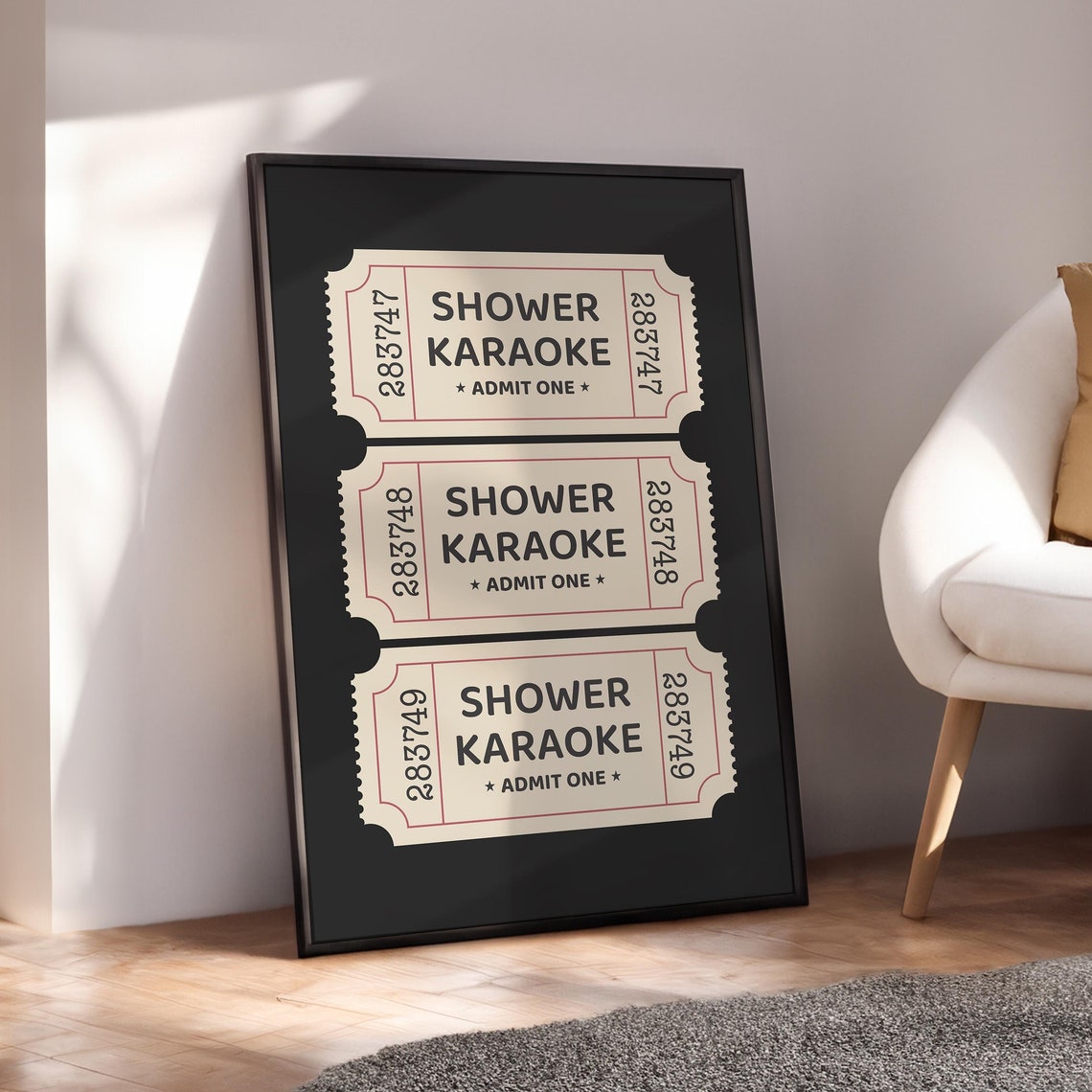 Shower Karaoke Admit One Retro Cinema Ticket Bathroom Wall Poster