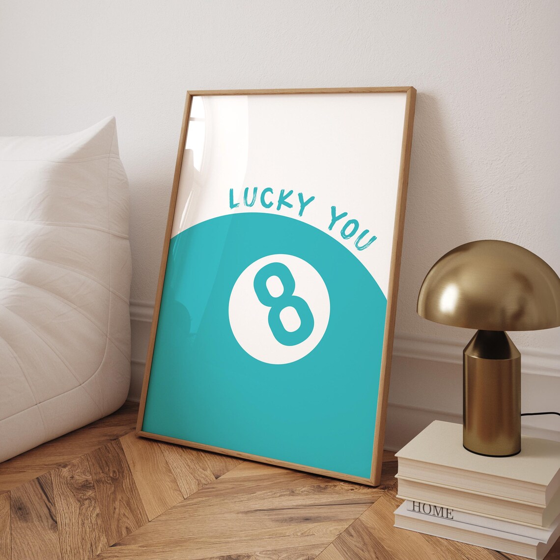 Teal Lucky You Eight Ball Minimal Preppy Wall Decor Art Print