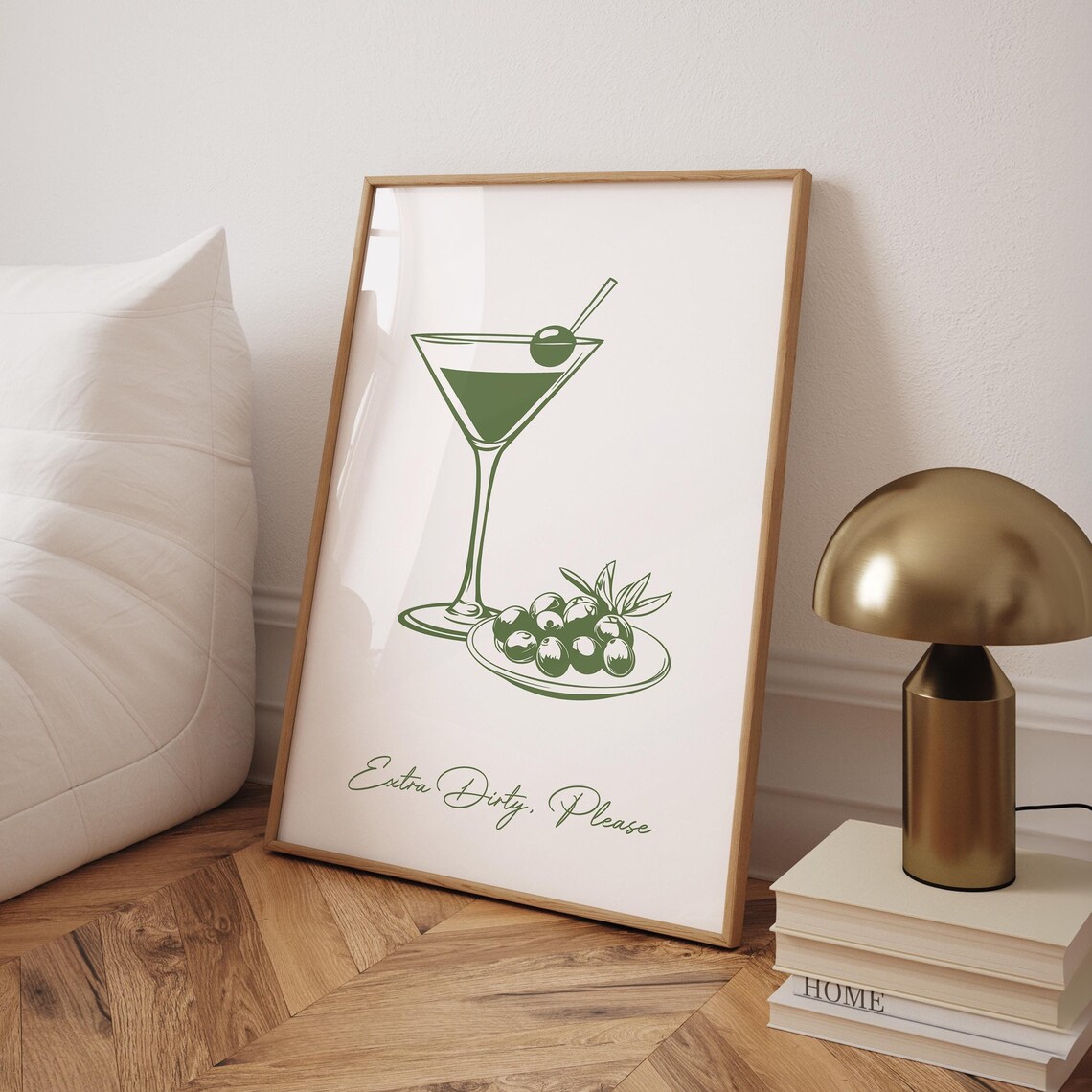 Extra Dirty Please Green Line Art Martini Glass With Olives Poster