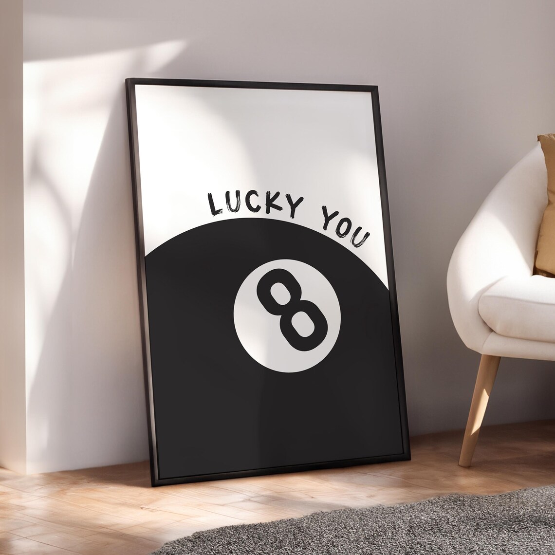 Lucky You Black Eight Ball Pool Retro Minimalist Wall Poster