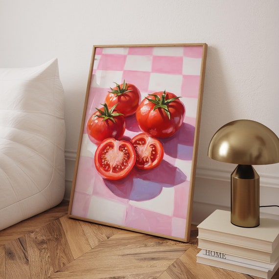 Tomato Wall Art Trendy Pink Poster Vintage Food Print Kitchen Retro Prints File