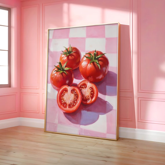 Tomato Wall Art Trendy Pink Poster Vintage Food Print Kitchen Retro Prints Optional Frame