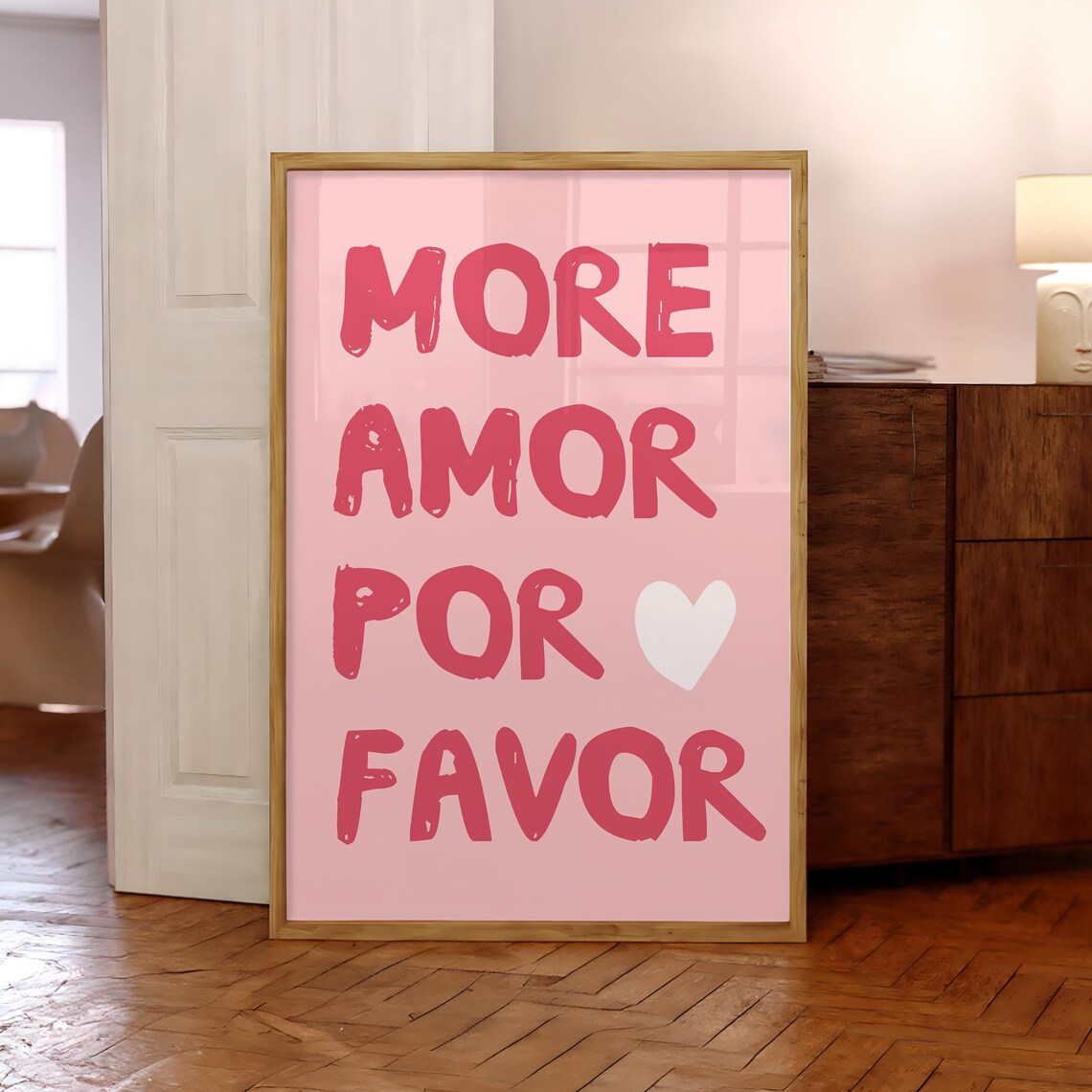 More Amor Por Favor Pink Heart Love Quote Typography Wall Art