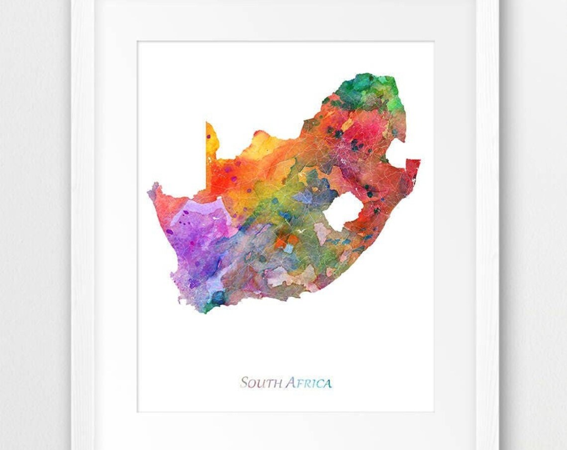 South Africa Map Watercolor Travel Poster