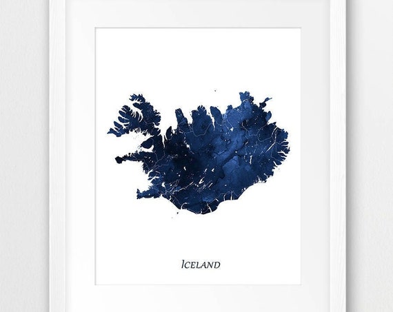 Iceland Map Watercolor Travel Poster, Home Decor