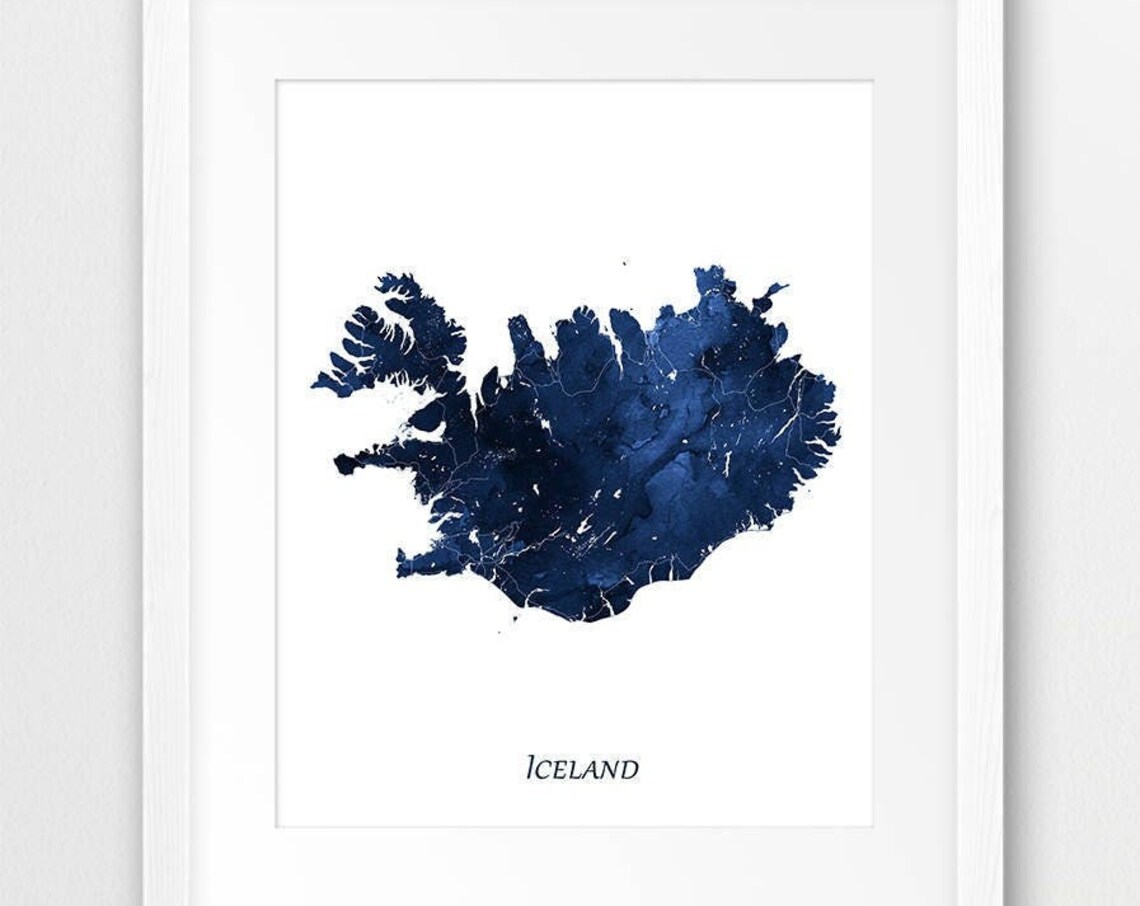 Iceland Map Watercolor Travel Poster, Home Decor