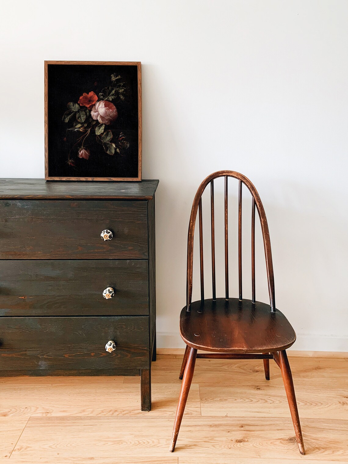 Vintage Rose Painting, Moody Floral Still Life Art Print - Image 3