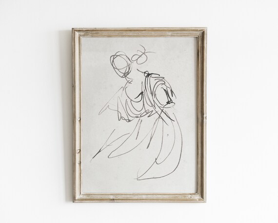 Abstract Continuous Line Sketch of a Dancing Woman Minimal Art Poster