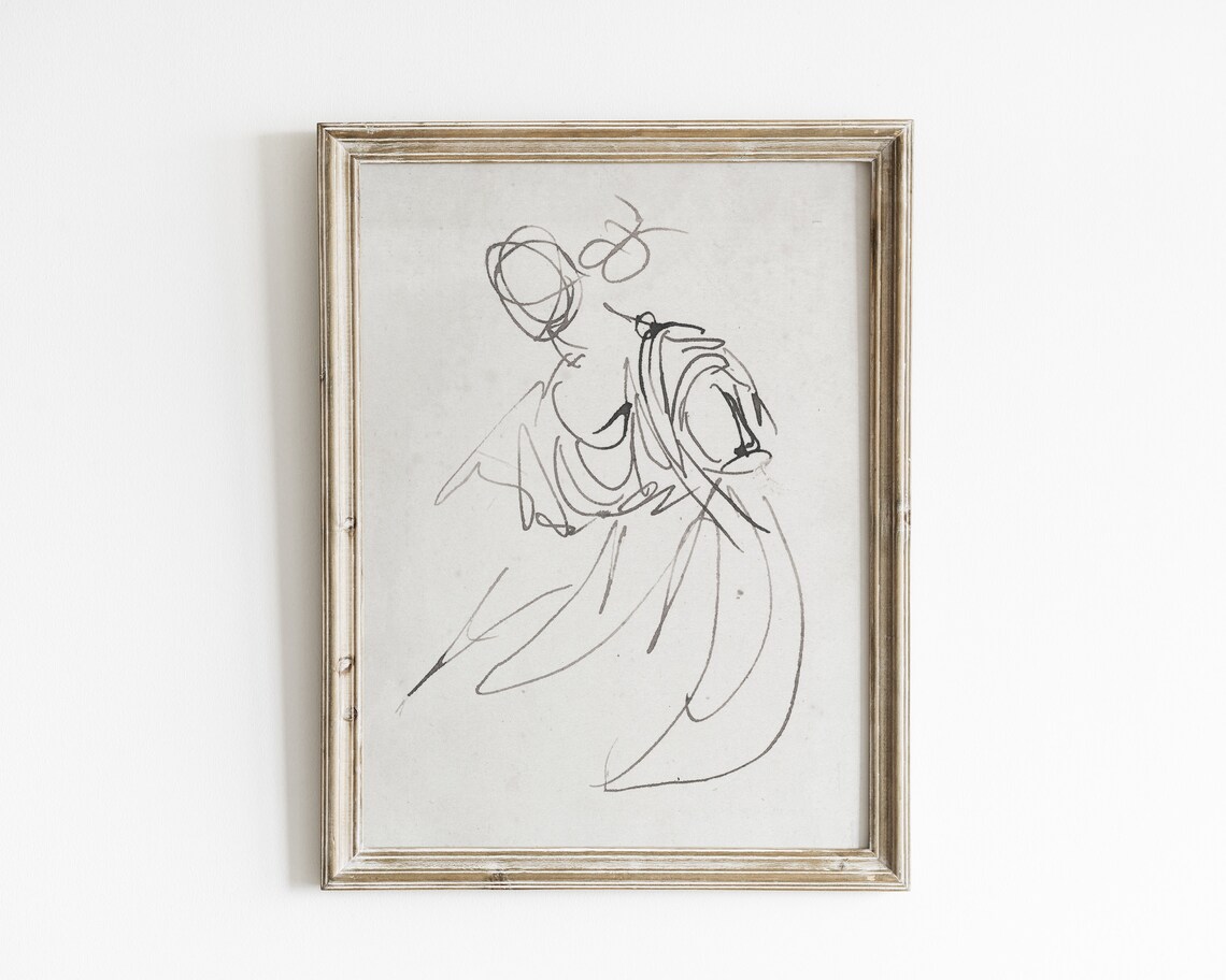 Abstract Continuous Line Sketch of a Dancing Woman Minimal Art Poster