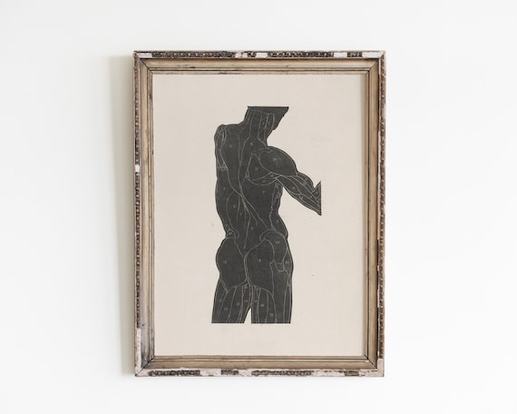 Male Anatomy Sketch, Vintage Minimalist Art Print