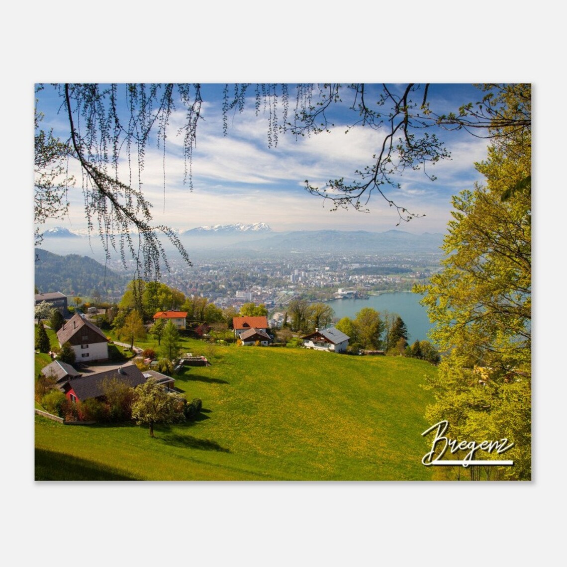 Bregenz Austria Travel Poster, Alps Mountain View