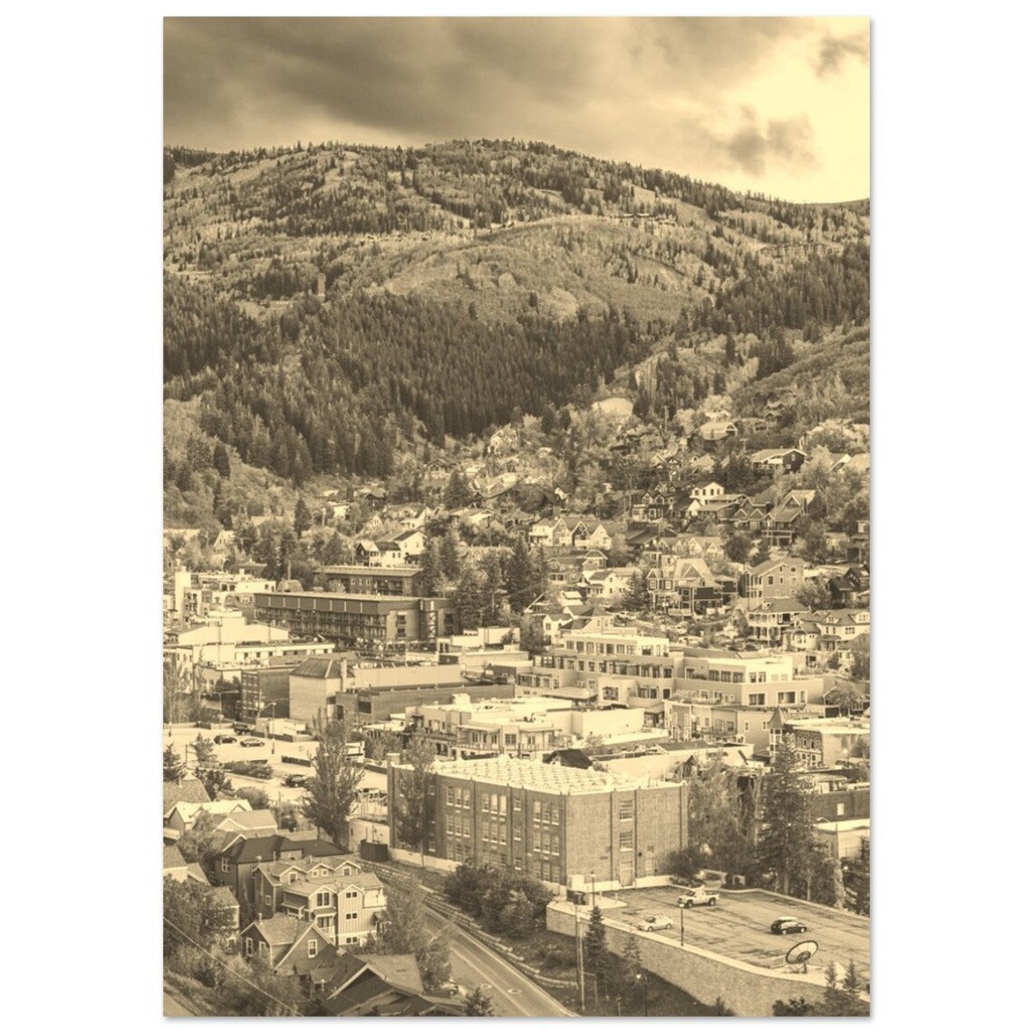 Park City Utah Mountain Town Sepia Alpine Ski Resort Travel Poster