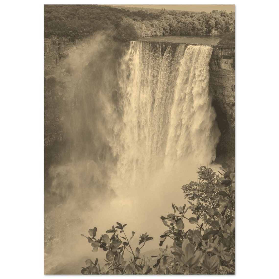Kaieteur Falls Guyana Sepia Waterfall Jungle Photo Travel Poster