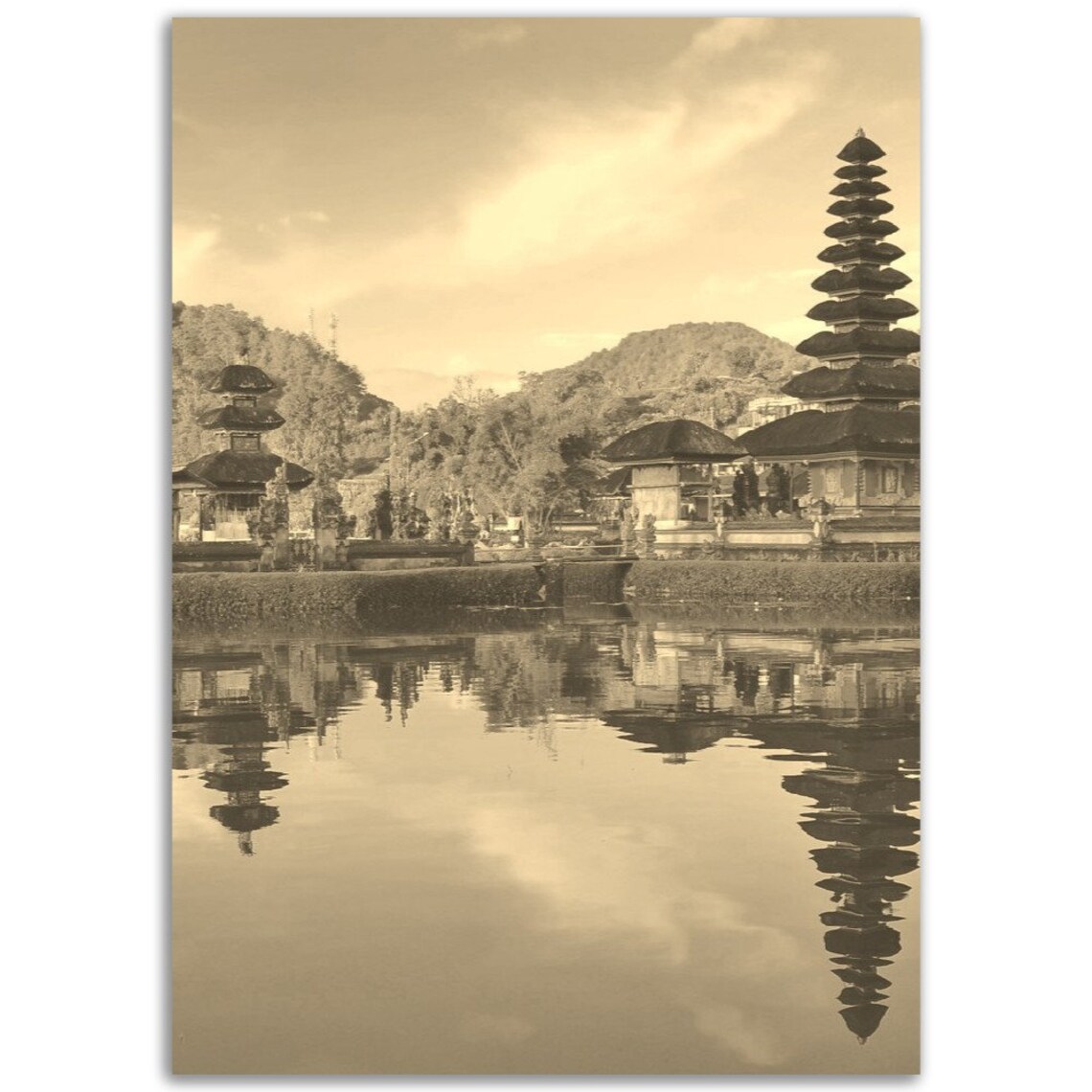 Vintage Bali Temple Travel Poster, Sepia Print