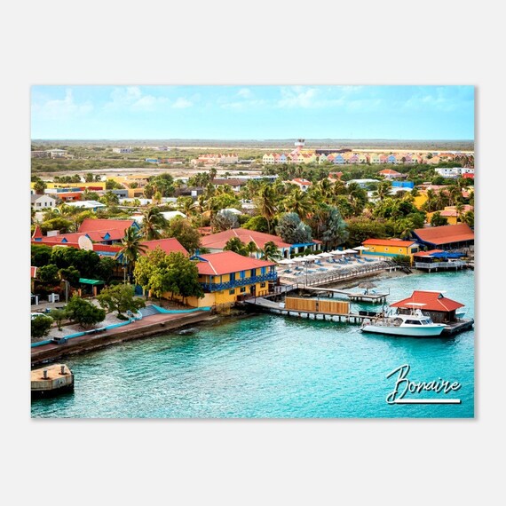 Bonaire Caribbean Colorful Coastline Town Turquoise Water Travel Poster