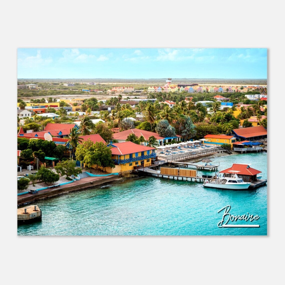 Bonaire Caribbean Colorful Coastline Town Turquoise Water Travel Poster