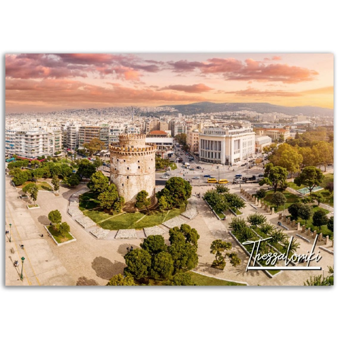 Thessaloniki White Tower Sunset Greece Travel Photography Poster