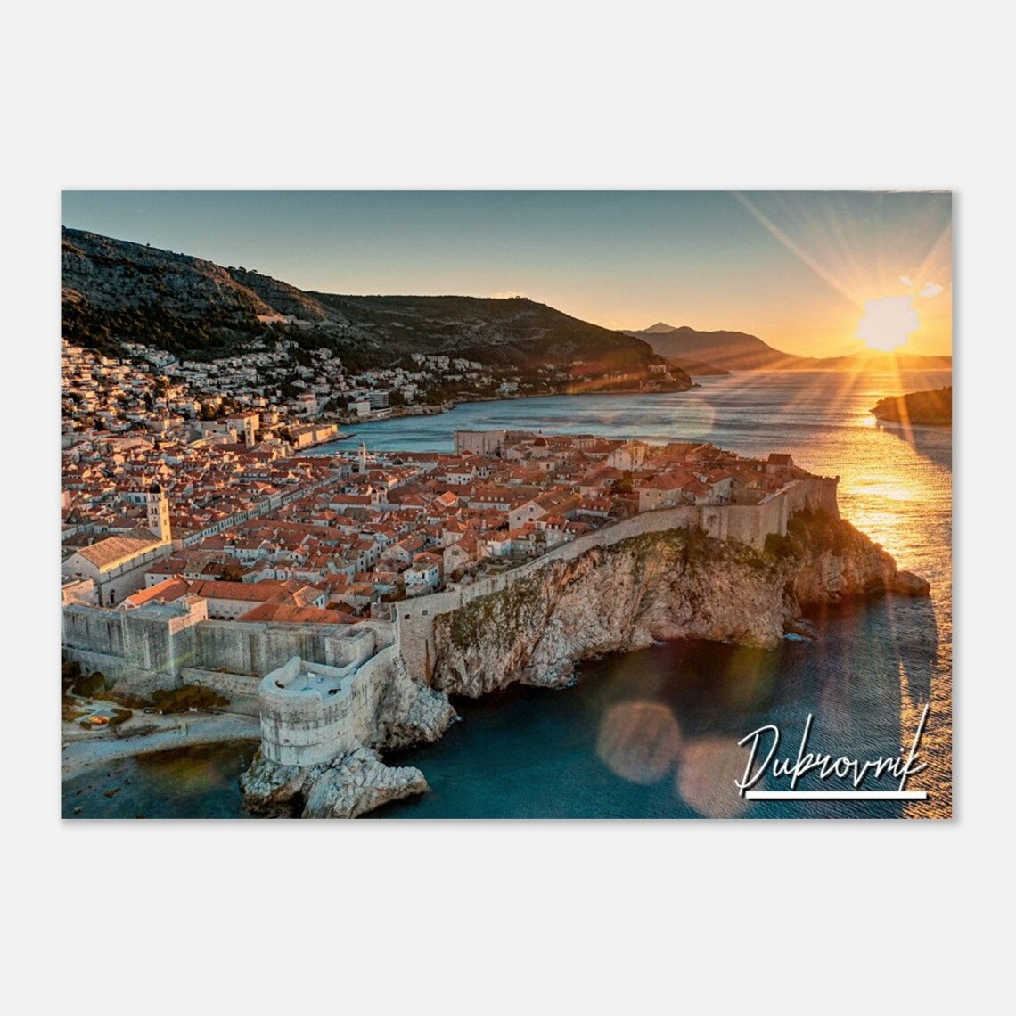 Dubrovnik Croatia Sunset Old Town City Walls Aerial Travel Poster