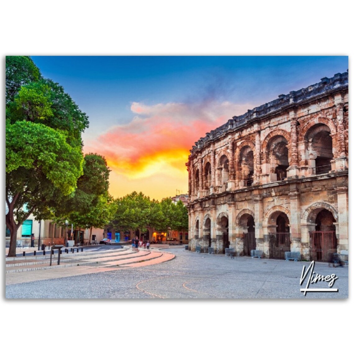 Nimes France Roman Arena Sunset Ancient Architecture Travel Poster